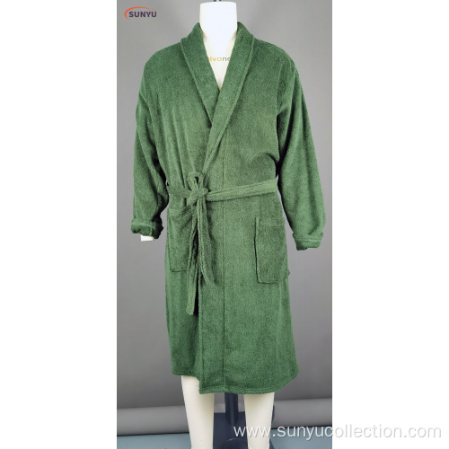 Men's 100%cotton towel long sleeve bathrobe